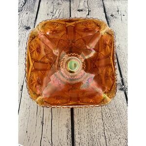 Marigold Star and File Carnival Glass Square Bowl Dish Imperial Vintage *Video *